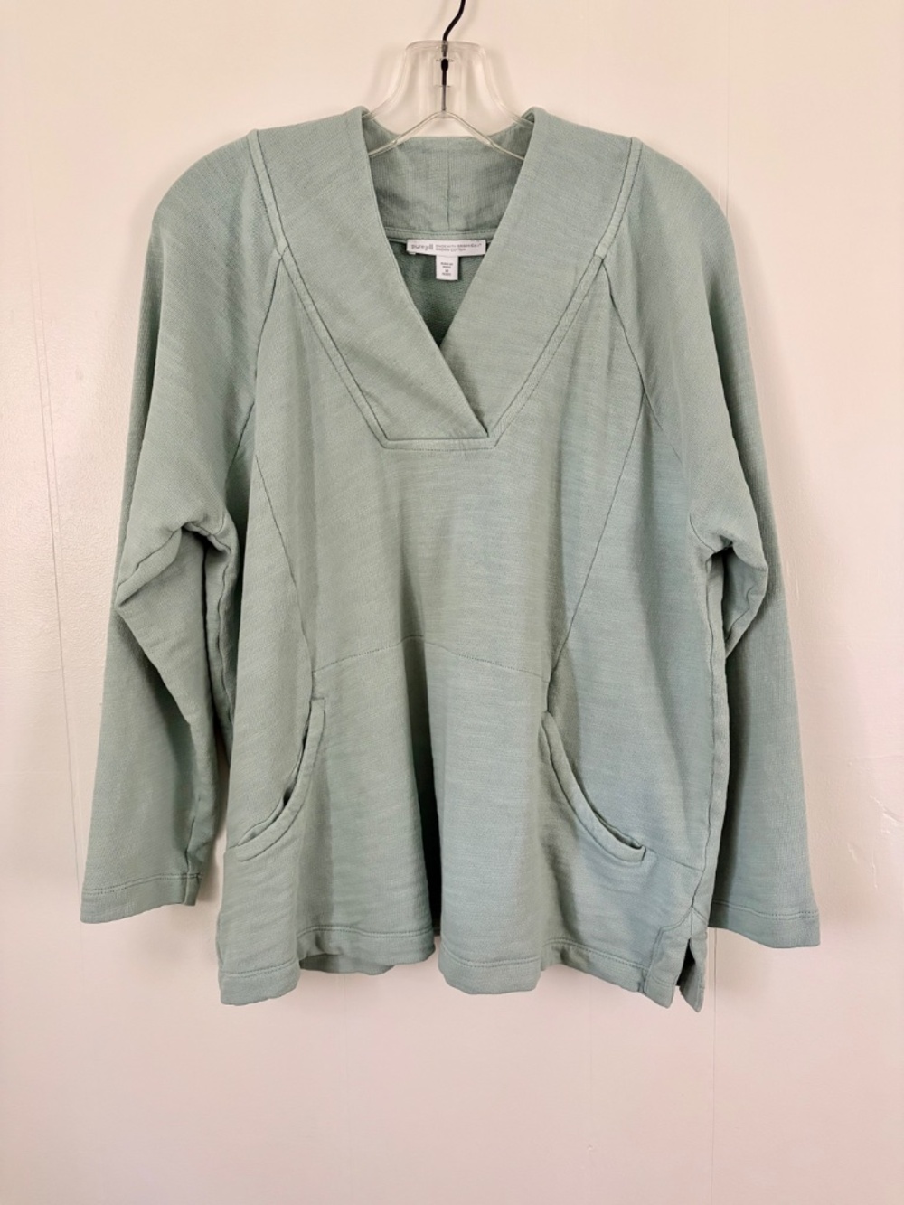 Light Green Pure Jill J JILL Organic Cotton Kangaroo Pocket Top M Petite